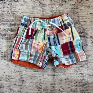 GAP baby madras plaid Swim Trunks with Playful Patchwork Design